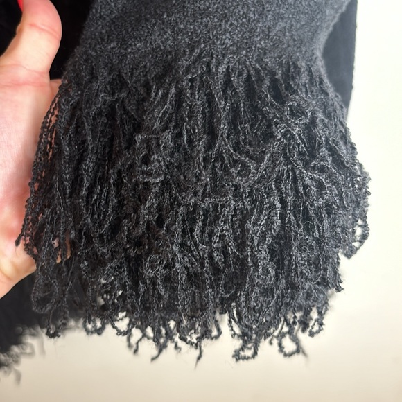 VARIATIONS Soft Black Stretchy Open Front Fringe Long Cardigan Sweater - Picture 11 of 13